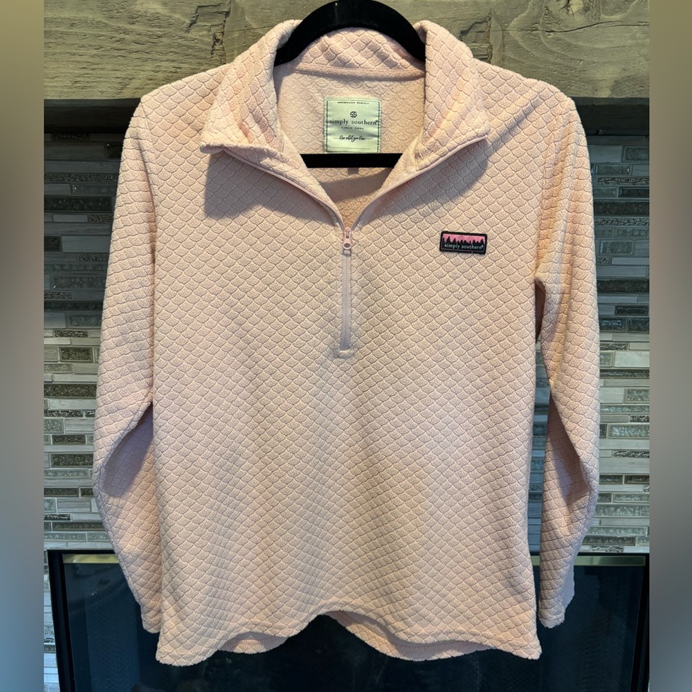 Simply Southern Light pink Half Zip Long Sleeve Pullover Small